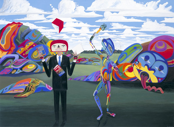 An Indian Game (Juggling Books),1996, 152 x 208 cm, acrylic on canvas, Private collection.