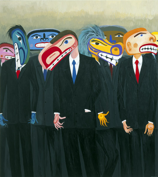 Multinational Mercenaries: Global Destroyers, Soldiers of Fortune, the New World Order?, 2001, 175.5 x 176.5 cm, acrylic on canvas, Private collection.