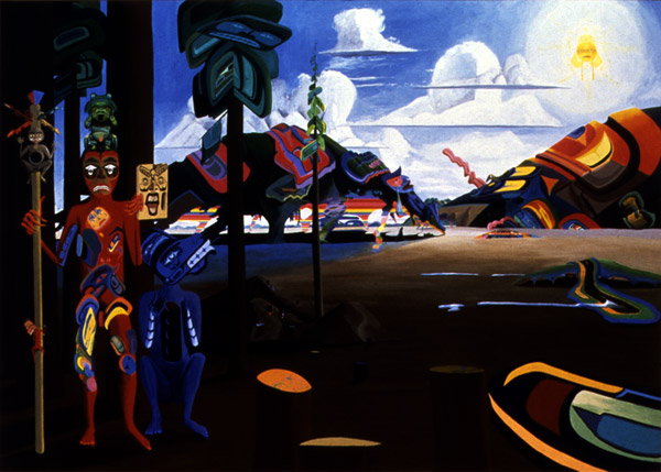 Scorched Earth, Clear Cut Logging on Native Sovereign Lands, Shaman Coming to Fix, 1991, 196.6 x 276 cm, acrylic on canvas, National Art Gallery of Canada.