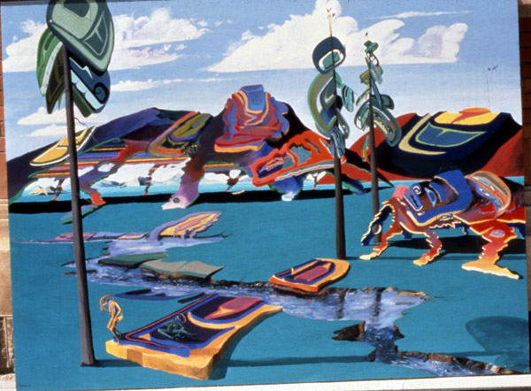 The Universe is so Big, the White Man Keeps Me on My Reservation, 1987, 182.9 x 228 cm, acrylic on canvas, Canadian Museum of Civilization, Hull, Quebec.